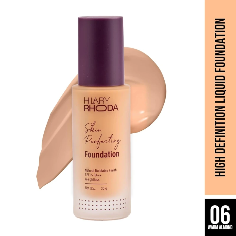 Hilary Rhoda Skin Perfecting Foundation | With SPF 15 | Super Matte Finish | Full Coverage | Oil-Control & Paraben-Free | 6 Shades | Conceals Fine Lines & Blemishes | 30g (Warm Almond| Shade 06) - Thumbnail 2